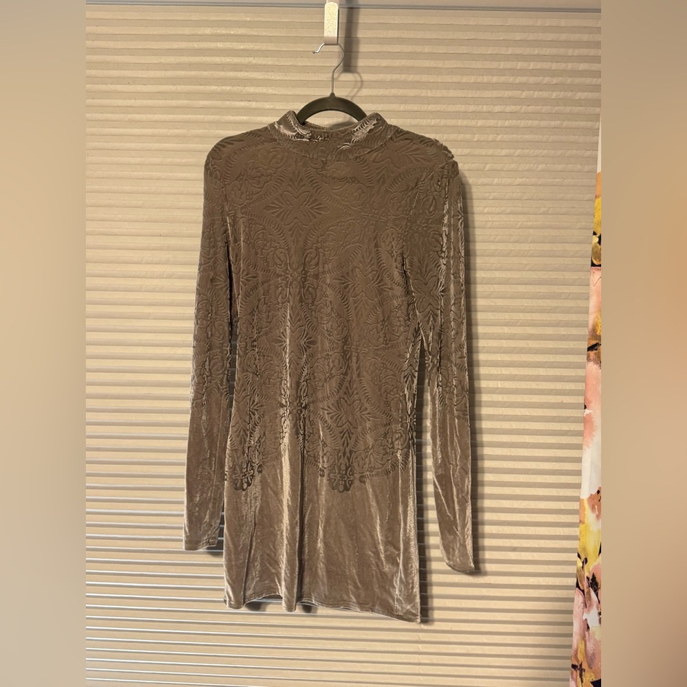 Free People Taupe Velvet Long Sleeve Dress